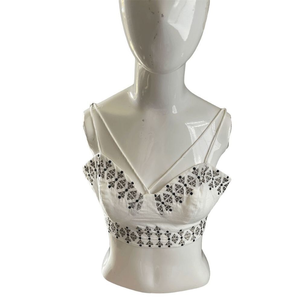 The Jetset Diaries Aztec Bustier Crop Top Double Strap Back Closure Sz S White